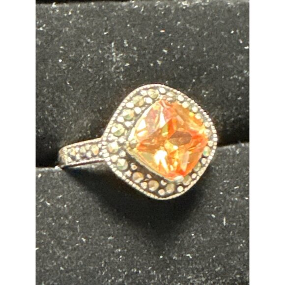 Ladies Amber Ring with Crystals Halo Design Size 7.5 - Picture 1 of 9